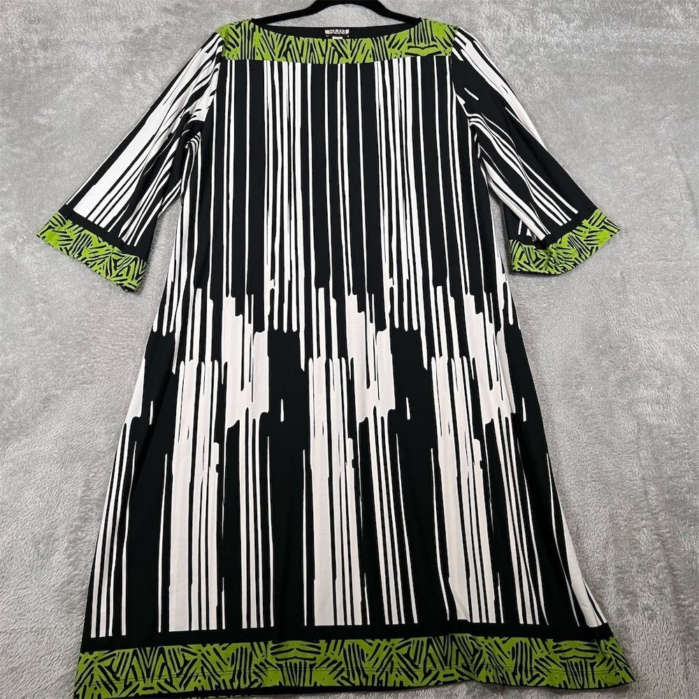 Hanni Women's XL Dress Black & White Striped Knee Length 3/4 Sleeve Business